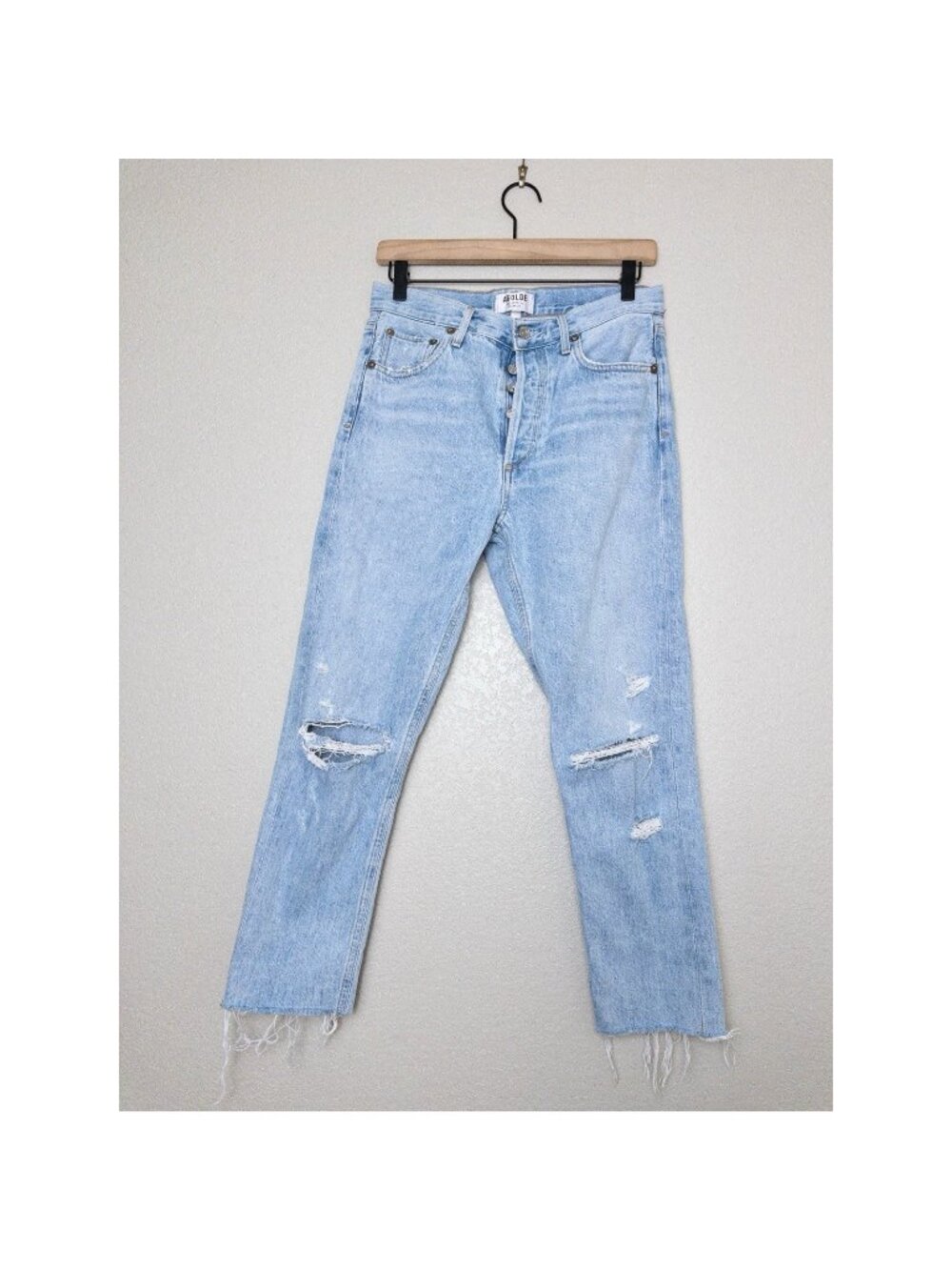 Agolde Jamie High Rise Classic Jean 27 Blue Distressed Button Fly Raw Hem Cotton